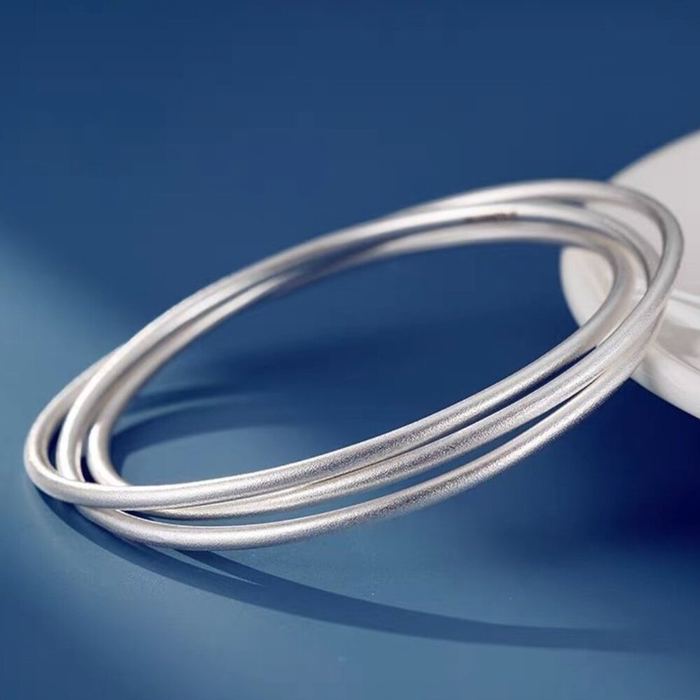 COPY - S/M Interlocked Triple Rolling Round Bangle Bracelet Real 925 Sterling S…